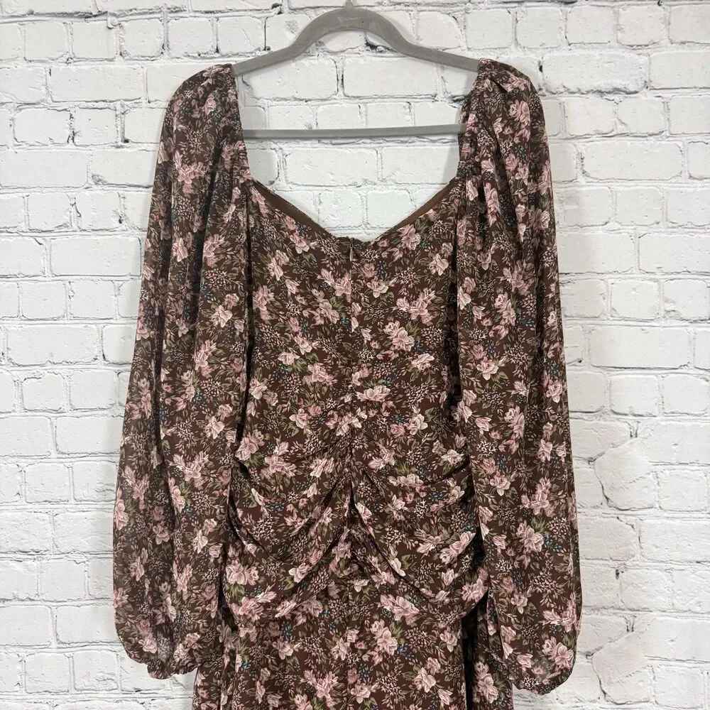 Astr Floral Midi Dress in Brown and Pink - Picture 12 of 14
